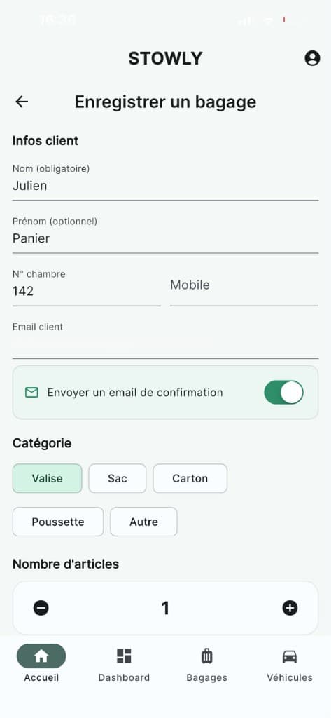 Enregistrer un bagage